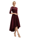 Elegant Boat Neck Satin Lace Mother Of The Bride Dresses High-Low A-Line Gowns