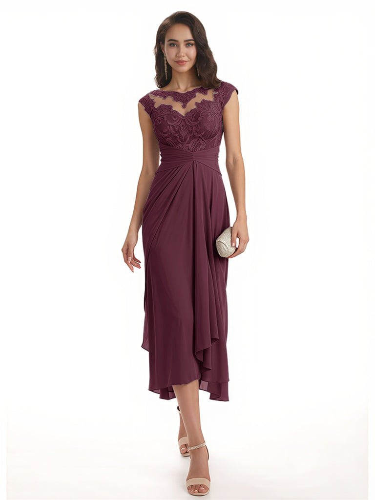Elegant Bell Sleeves Chiffon A-line Midi Mother of The Bride Dresses