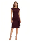 Mother of The Bride Dress Beautiful Jewel Cap Sleeve Crepe Sheath Midi Gown Ruffled Stylish Design
