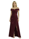 Off The Shoulder Mother Of The Groom Dresses Side Slit Satin Ruched A-Line Gown