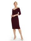 Mother of The Groom Dresses Off The Shoulder 3/4 Sleeve Satin Sheath Midi Dress Pretty Lace Detailed Formal Bridal Party Attire