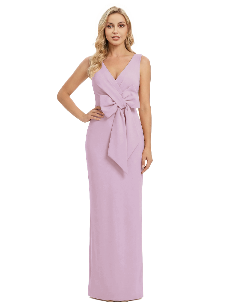 V-Neck Sheath Sleeveless Mother of The Bride Dress Crepe