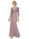 Mother of The Bride Gown V-Neck Half Sleeve Lace Chiffon Trumpet Maxi Dress Unique Sophisticated