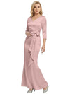 Mother of The Bride Dress Elegant V-Neck 3/4 Sleeve Satin Trumpet Maxi Gown