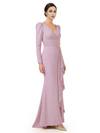 V-Neck Long Sleeves Ruffle Crepe Mother Of The Groom Dress Mermaid