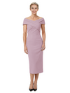 Mother of The Bride Dress Classy Off Shoulder Crepe Sheath Midi Gown Modern Wrap Detail