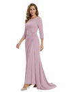 Mother of The Groom Dress Elegant Crew Scoop 3/4 Sleeve Crepe Maxi Gown Pleated Detail Classy Look