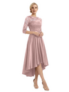 Elegant Boat Neck Satin Lace Mother Of The Bride Dresses High-Low A-Line Gowns
