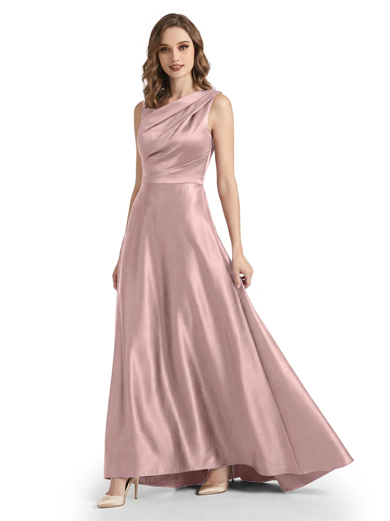 Stunning Asymmetrical Neckline Sleeveless A-Line Satin Formal Dress For Mother Of The Bride