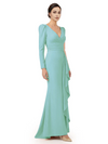 V-Neck Long Sleeves Ruffle Crepe Mother Of The Groom Dress Mermaid