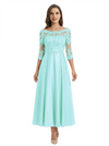 Mother of The Groom Dress Off Shoulder 3/4 Sleeve Lace Satin Midi Gown Classy Pleated