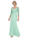 Mother of The Bride Gown V-Neck Half Sleeve Lace Chiffon Trumpet Maxi Dress Unique Sophisticated