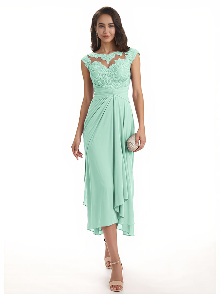 Elegant Bell Sleeves Chiffon A-line Midi Mother of The Bride Dresses
