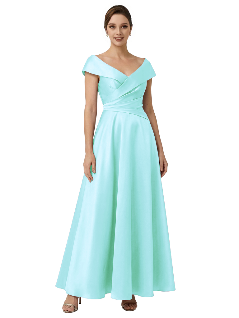 Sophisticated Off Shoulder Sleeveless A-Line Satin Mother Of The Bride Dress