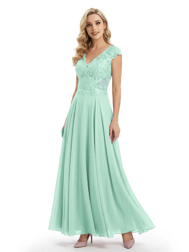 Beautiful Cap Sleeve Lace Chiffon A-Line Mother of the Bride dresses