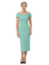 Mother of The Bride Dress Classy Off Shoulder Crepe Sheath Midi Gown Modern Wrap Detail