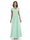 Elegant Short Sleeves Beaded Pleats A-line Floor-Length Mother of The Bride Dresses
