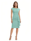 Mother of The Bride Dress Beautiful Jewel Cap Sleeve Crepe Sheath Midi Gown Ruffled Stylish Design