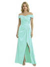 Off The Shoulder Mother Of The Groom Dresses Side Slit Satin Ruched A-Line Gown