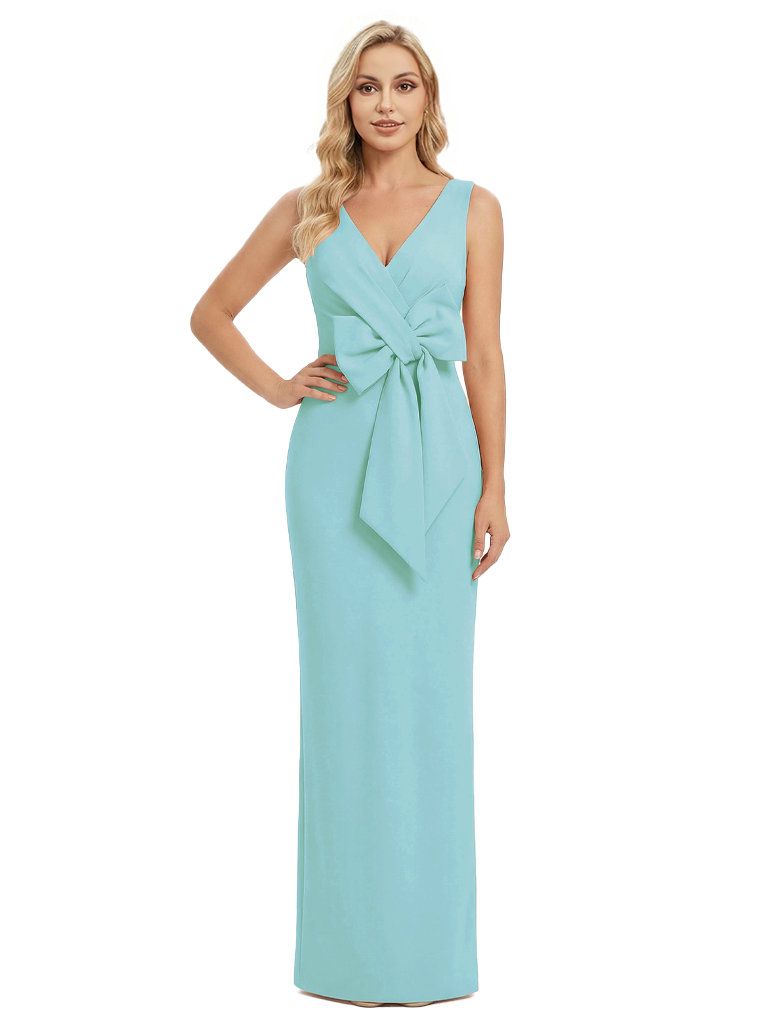 V-Neck Sheath Sleeveless Mother of The Bride Dress Crepe