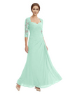 Sweetheart Ruched Lace 3/4 Sleeves A-Line Chiffon Mother Of The Groom Dress