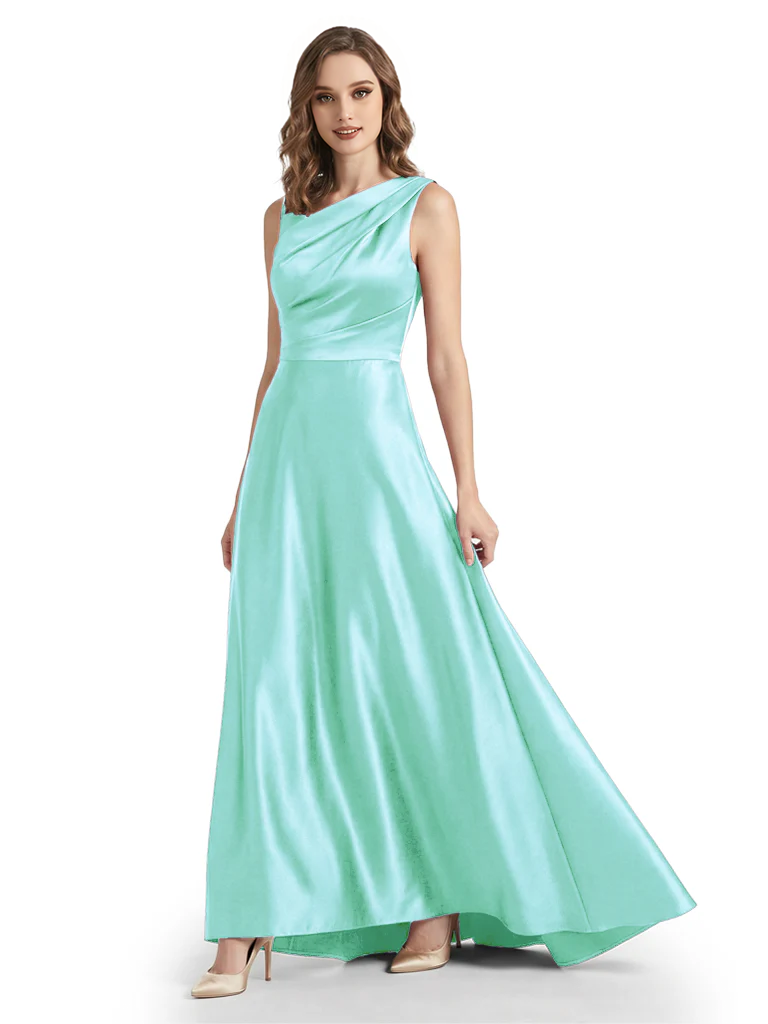 Stunning Asymmetrical Neckline Sleeveless A-Line Satin Formal Dress For Mother Of The Bride