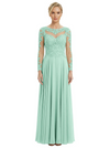 Mother of The Bride Dresses Scoop Long Sleeve Lace Chiffon Maxi Gown Pretty Embroidered Formal Wedding Event Attire