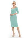 Mother of The Groom Dresses Off The Shoulder 3/4 Sleeve Satin Sheath Midi Dress Pretty Lace Detailed Formal Bridal Party Attire