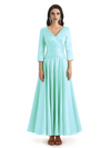 Elegant Soft Satin 3/4 Sleeves V-Neck Ankle Length Mother of The Bride Dresses