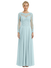 Mother of The Bride Dresses Scoop Long Sleeve Lace Chiffon Maxi Gown Pretty Embroidered Formal Wedding Event Attire