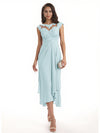 Elegant Bell Sleeves Chiffon A-line Midi Mother of The Bride Dresses