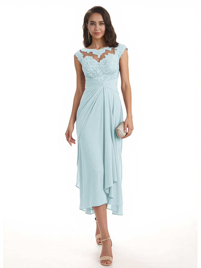 Elegant Bell Sleeves Chiffon A-line Midi Mother of The Bride Dresses