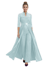Mother of The Groom Outfit V-Neck 3/4 Sleeve Lace Pantsuit Satin Overskirt