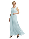 Mother of The Bride Dresses Scoop Sleeveless Lace Chiffon Maxi Gown Classy Ruched Formal Wedding Event Dress
