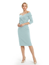 Mother of The Groom Dresses Off The Shoulder 3/4 Sleeve Satin Sheath Midi Dress Pretty Lace Detailed Formal Bridal Party Attire