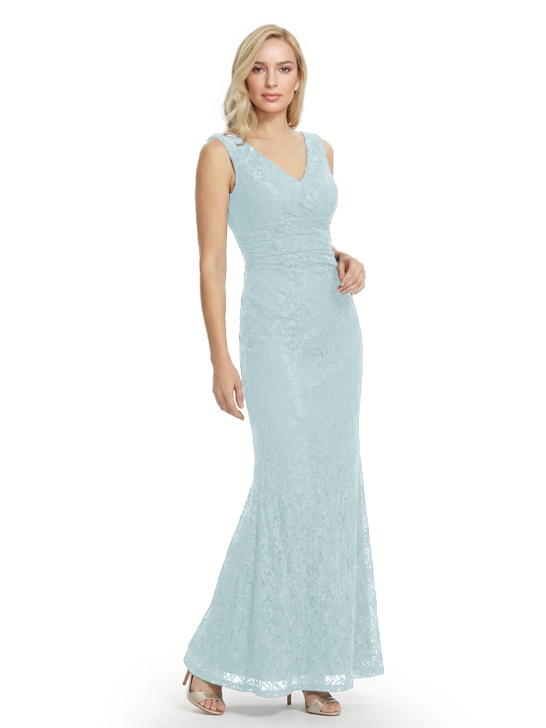 Mother of The Bride Dresses V-Neck Sleeveless Lace Mermaid Maxi Gown Elegant Flowy Formal Wedding Event Dress