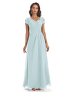 Elegant Short Sleeves Beaded Pleats A-line Floor-Length Mother of The Bride Dresses