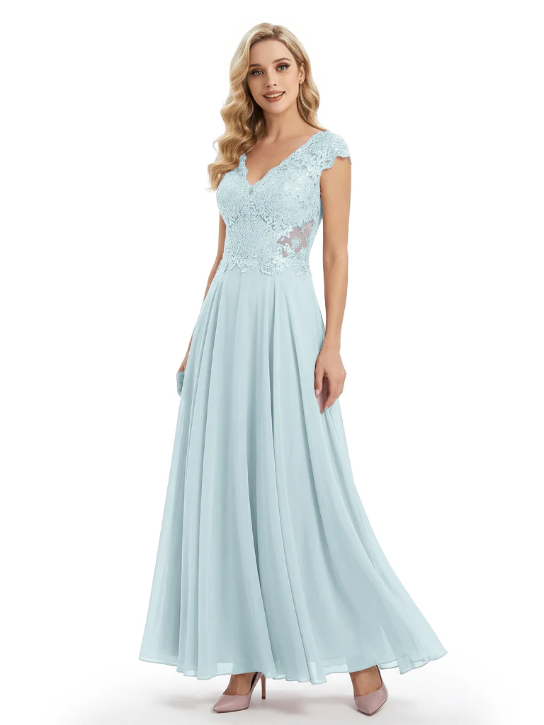 Beautiful Cap Sleeve Lace Chiffon A-Line Mother of the Bride dresses