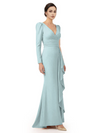 V-Neck Long Sleeves Ruffle Crepe Mother Of The Groom Dress Mermaid