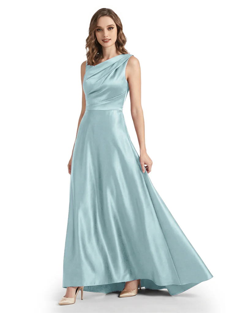 Stunning Asymmetrical Neckline Sleeveless A-Line Satin Formal Dress For Mother Of The Bride
