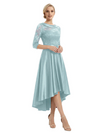 Elegant Boat Neck Satin Lace Mother Of The Bride Dresses High-Low A-Line Gowns