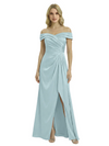 Off The Shoulder Mother Of The Groom Dresses Side Slit Satin Ruched A-Line Gown