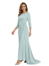 Mother of The Groom Dress Elegant Crew Scoop 3/4 Sleeve Crepe Maxi Gown Pleated Detail Classy Look