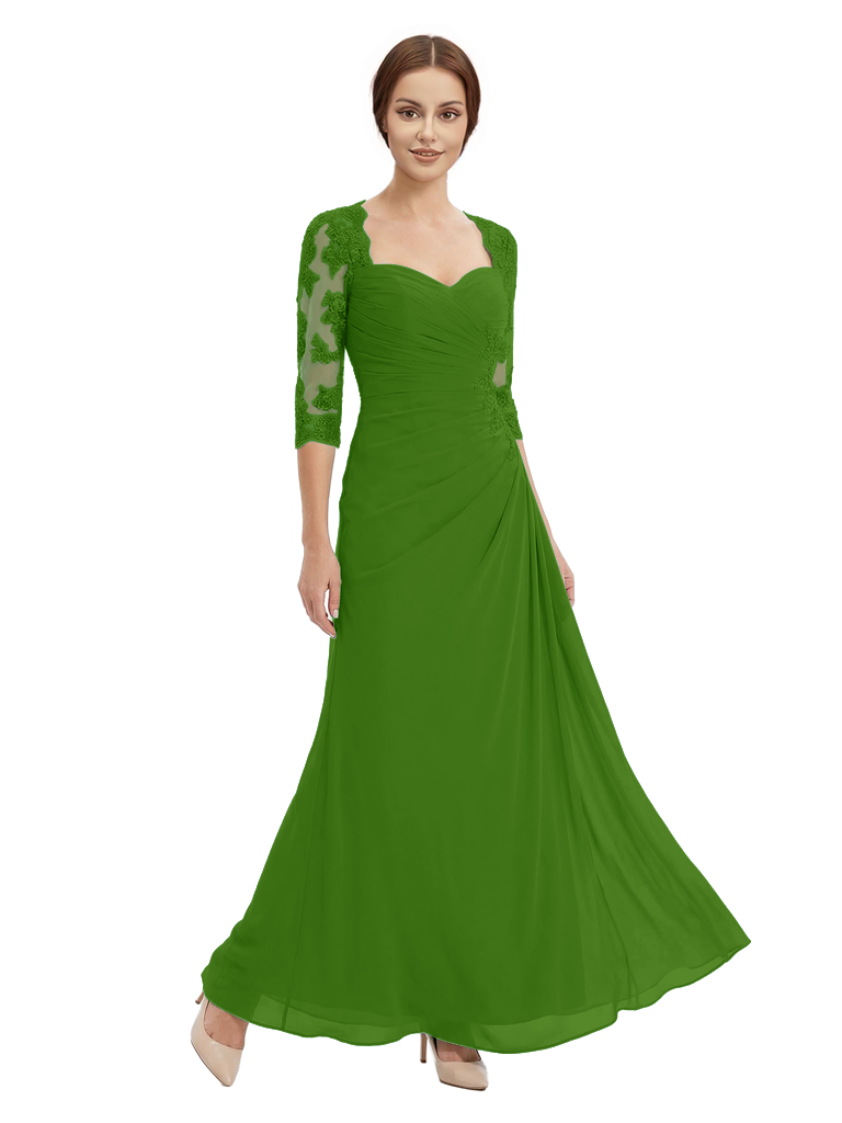 Sweetheart Ruched Lace 3/4 Sleeves A-Line Chiffon Mother Of The Groom Dress