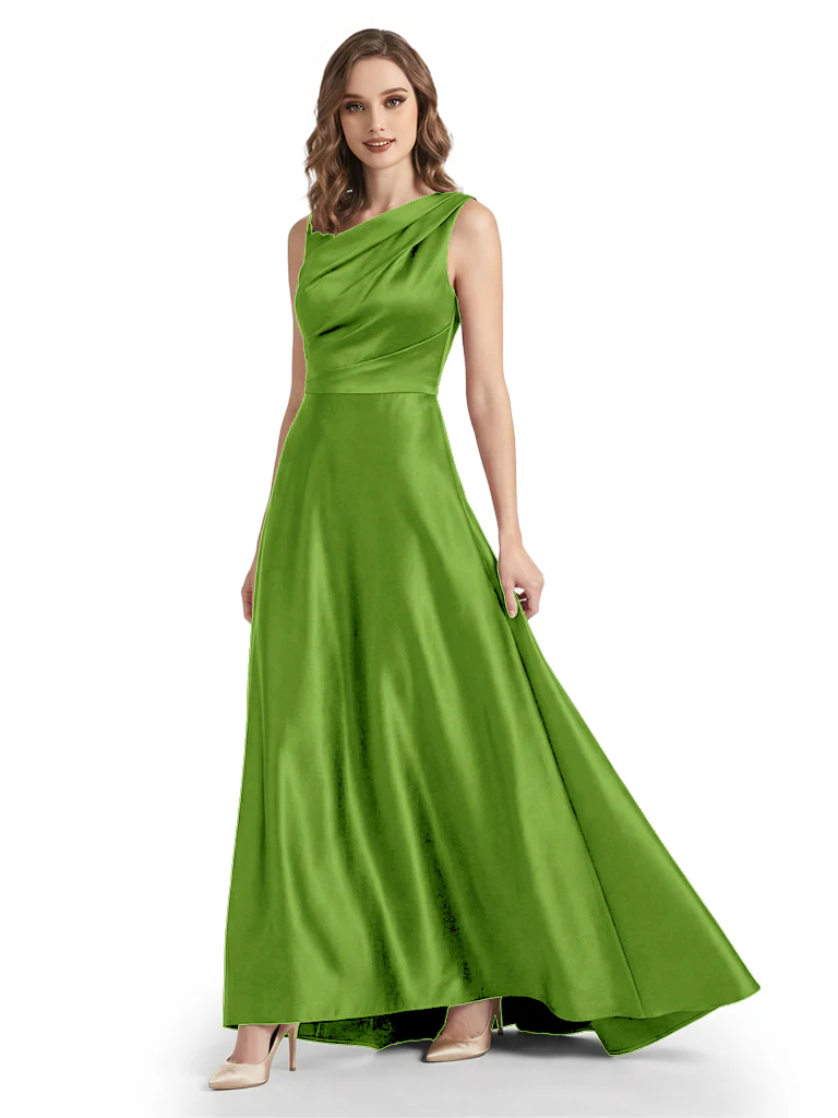 Stunning Asymmetrical Neckline Sleeveless A-Line Satin Formal Dress For Mother Of The Bride