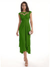 Elegant Bell Sleeves Chiffon A-line Midi Mother of The Bride Dresses