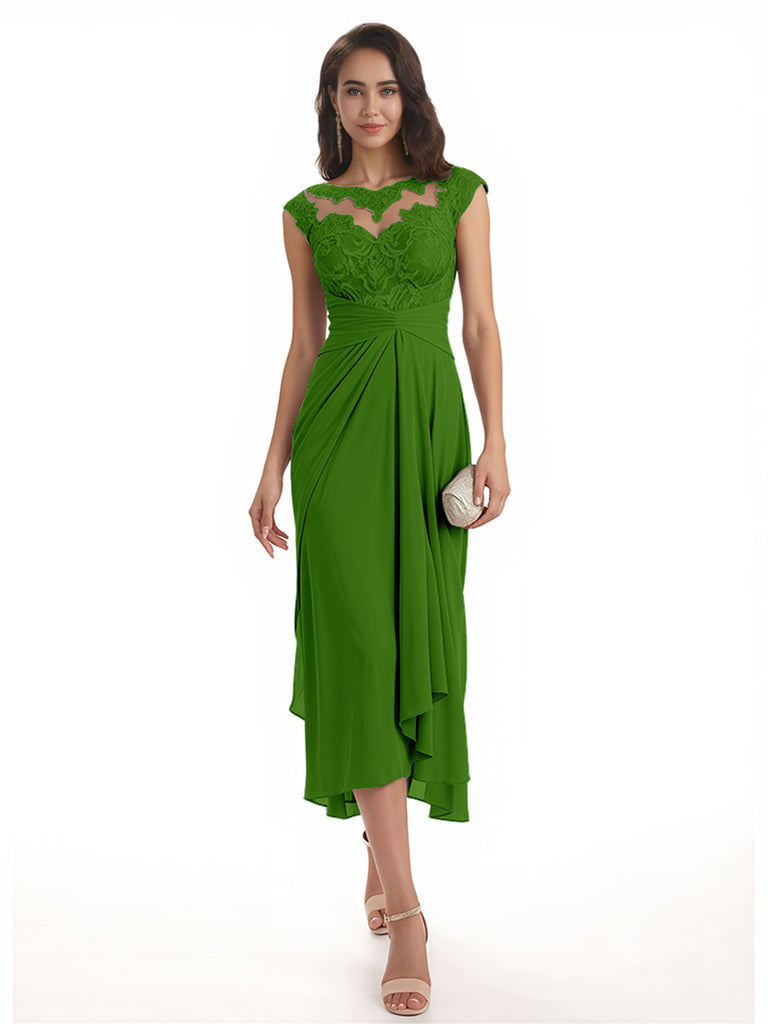 Elegant Bell Sleeves Chiffon A-line Midi Mother of The Bride Dresses