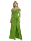 Off The Shoulder Mother Of The Groom Dresses Side Slit Satin Ruched A-Line Gown