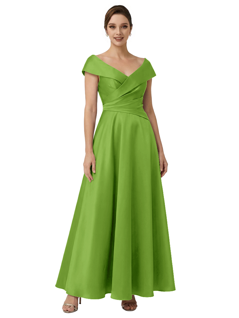 Sophisticated Off Shoulder Sleeveless A-Line Satin Mother Of The Bride Dress
