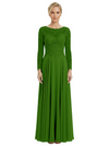 Mother of The Bride Dresses Scoop Long Sleeve Lace Chiffon Maxi Gown Pretty Embroidered Formal Wedding Event Attire
